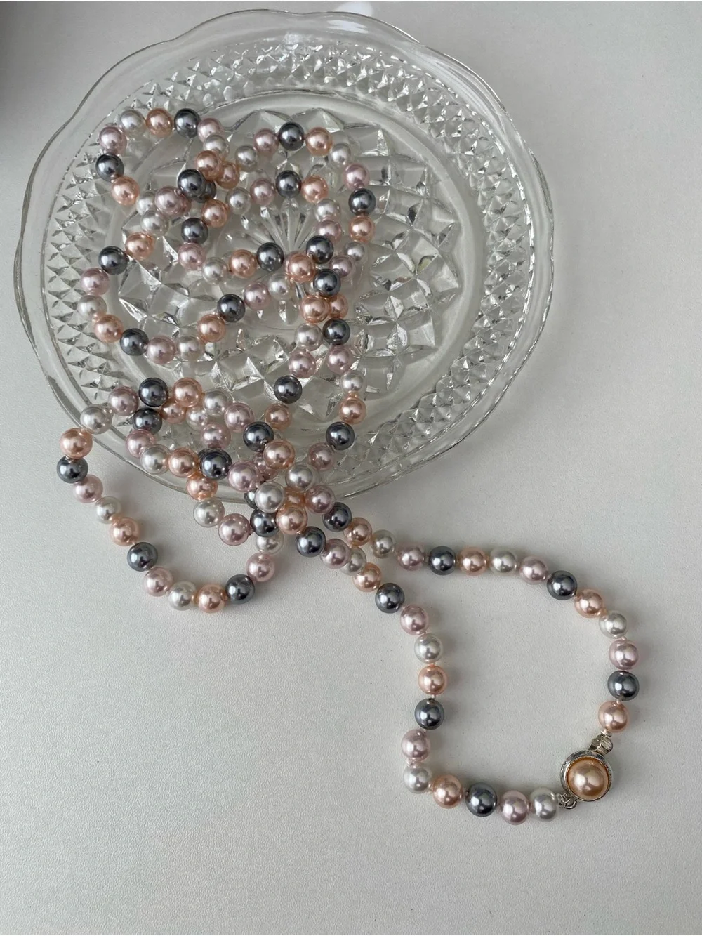 Multi-Color Pearl Strand Necklace - Elegant Pink, Silver & Champagne Pearls
